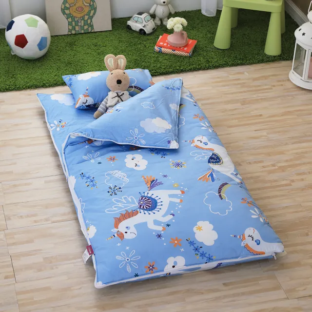 【IN HOUSE】快樂獨角獸-100%精梳棉200織紗-兒童睡袋(藍色)