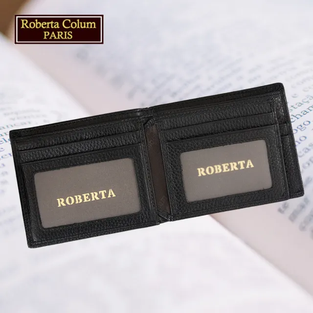 【Roberta Colum】諾貝達專櫃皮夾 牛皮配乳膠短夾 短版皮夾(28904-黑色)