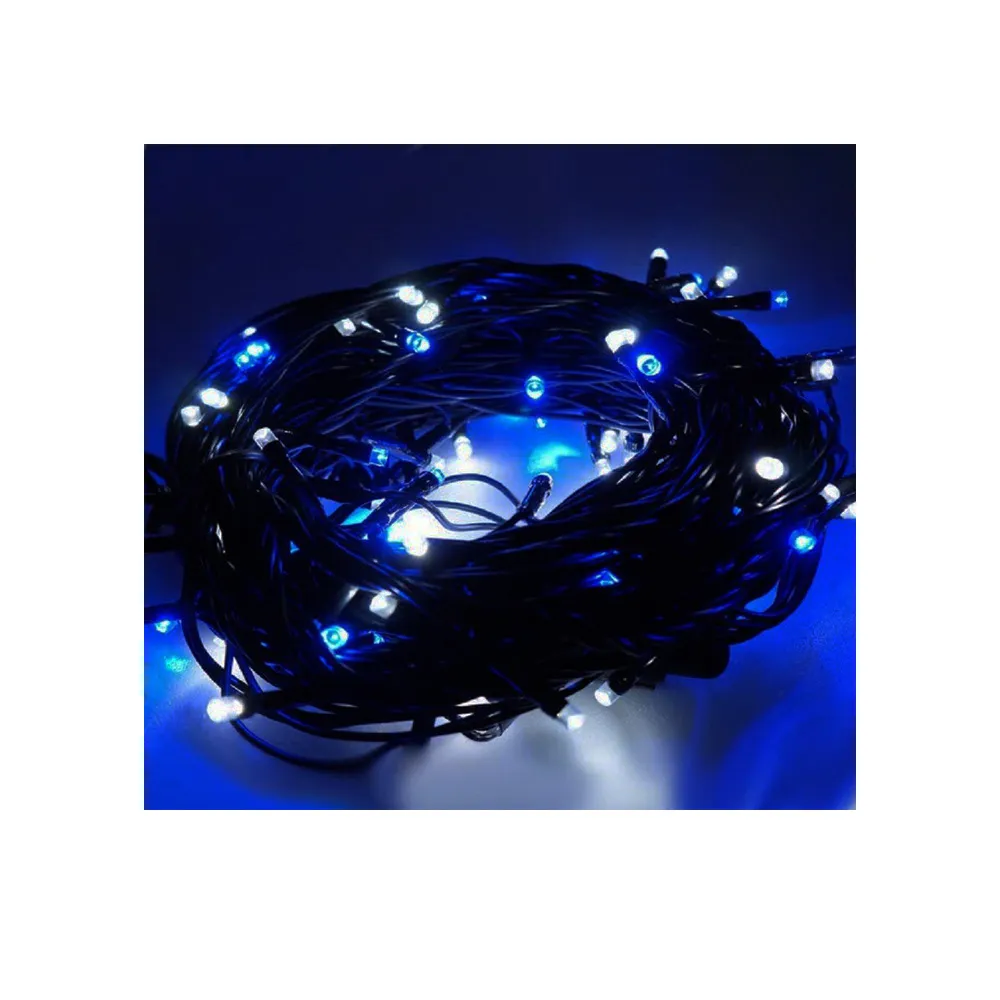 【摩達客】50燈LED燈串聖誕燈(藍白光綠線插電式 附控制器 高亮度又省電)