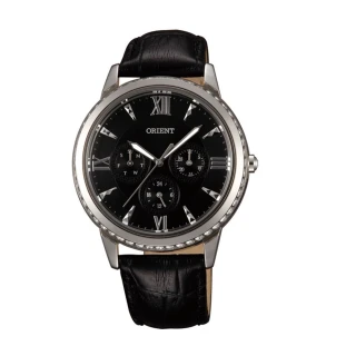 【ORIENT 東方錶】CASUAL系列 璀璨晶鑽三眼石英錶 皮帶款  黑色 - 39mm(FSW03004B)