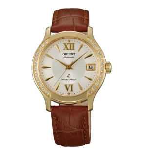 【ORIENT 東方錶】ELEGANT系列 優雅鑲鑽機械錶 皮帶款  金色 - 36mm(FER2E003W)