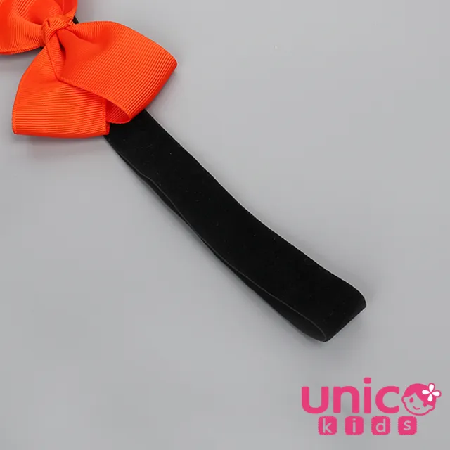 【UNICO】兒童 質感緞面俏皮活力橘彈力蝴蝶結髮帶/髮飾(髮飾/配件/聖誕)
