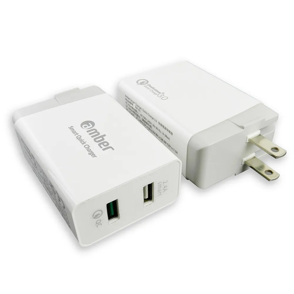【amber】最新QC3.0高通認證30W足瓦雙口USB充電器(支援iPhone 12/11/SE2 限量贈送售價490元充電線)