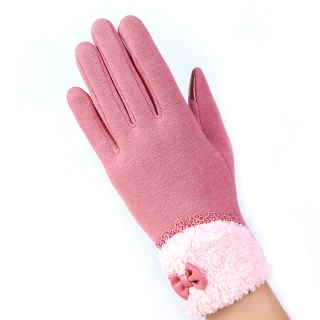 【幸福揚邑】防風加絨觸控騎車開車保暖棉手套-可愛絨毛(粉色)
