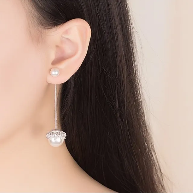 【Emi 艾迷】韓系一抹優雅魅力珍珠流線垂墜 925銀針 耳環