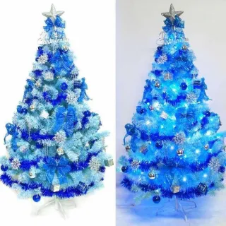 【摩達客】台灣製7呎/7尺 210cm 豪華版冰藍色聖誕樹(銀藍系配件組+100燈LED燈藍白光2串 附IC控制器-特購)