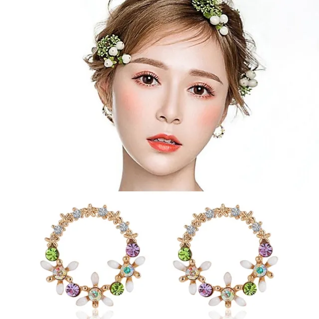 【Emi 艾迷】韓系 925銀針 繽紛花園甜美鋯石微鑲 花圈 花環 耳環