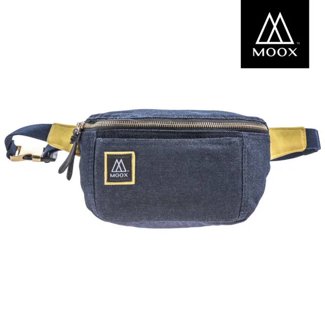 【MOOX 穆克斯】O12BY 厚磅單寧斜背包/腰包(自信藍黃)