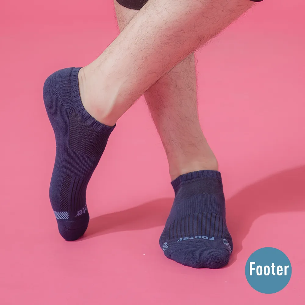 【Footer除臭襪】單色逆氣流運動氣墊船短襪-男款-全厚底(T31L-藍)