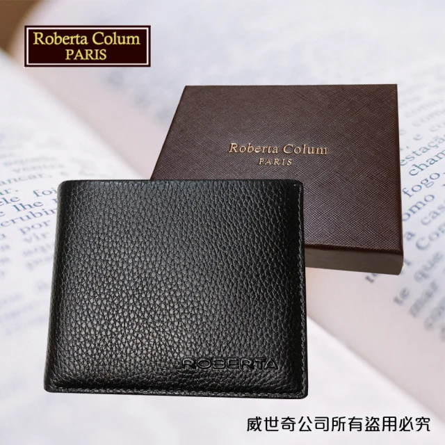 【Roberta Colum】諾貝達 男用皮夾 短夾 專櫃皮夾 進口軟牛皮短夾(24004-1黑色)