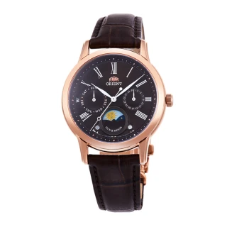 【ORIENT 東方錶】ORIENT 東方錶 SUN&MOON系列 日月相錶 皮帶款 咖啡色-34.8mm(RA-KA0002Y)