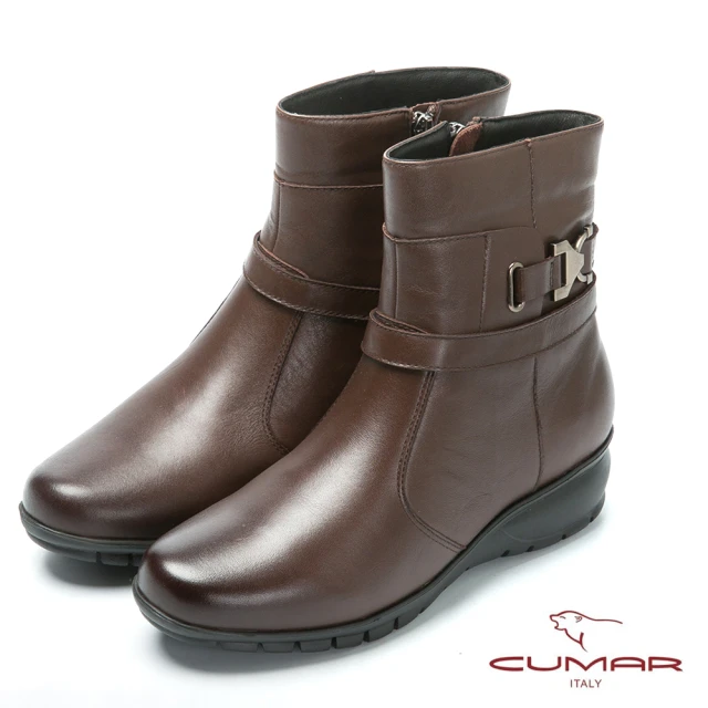 【CUMAR】嚴選真皮-舒適鞋底真皮短靴(咖啡色)