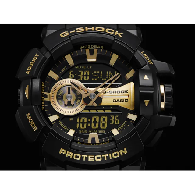 【CASIO 卡西歐】G-SHOCK 金屬系雙顯手錶-經典黑金 女王節(GA-400GB-1A9)
