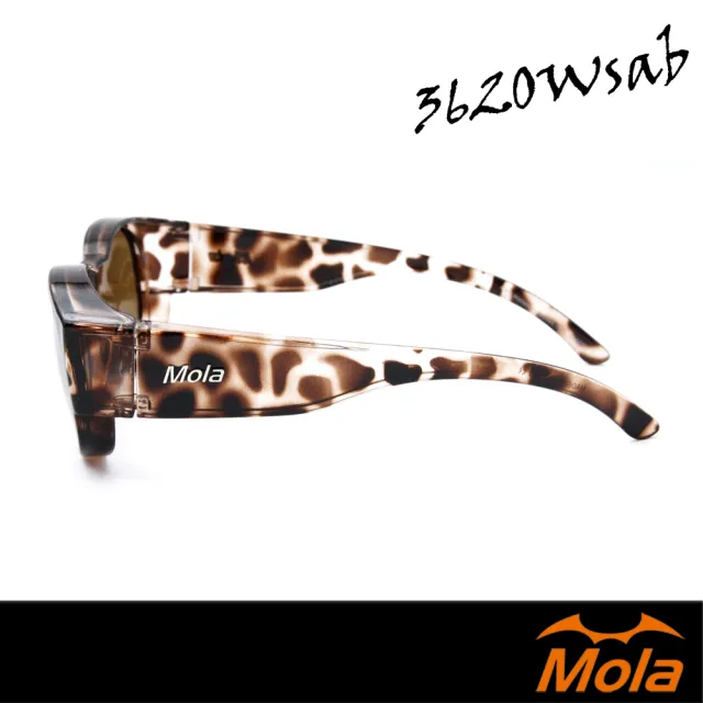 【MOLA】摩拉外掛式近視偏光太陽眼鏡 套鏡 UV400 抗紫外線男女豹紋茶片3620Wsab(近視太陽眼鏡 時尚首選)