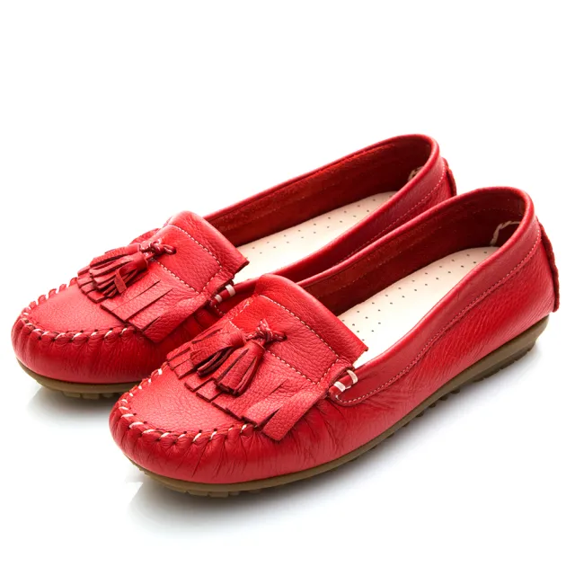 【G.Ms.】MIT系列-極好穿軟Q牛皮流蘇莫卡辛鞋(紅色)