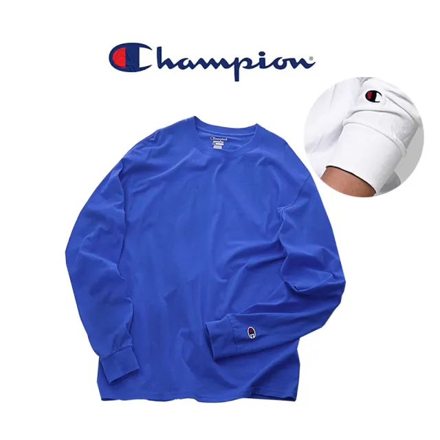 【Champion】冠軍小標長袖上衣 薄款縮口螺紋T恤(男女可穿 薄長T 搭配寬庫)