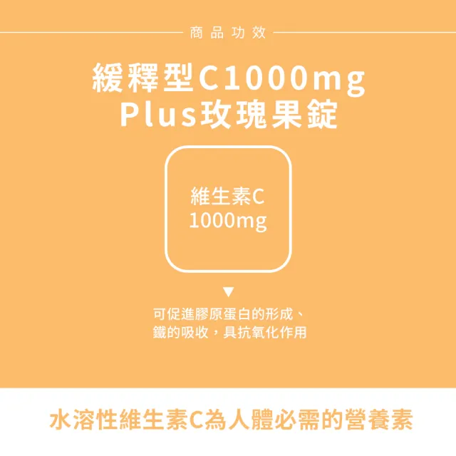 【Sundown 日落恩賜】緩釋型C 1000MG Plus玫瑰果錠6瓶組(共360錠)