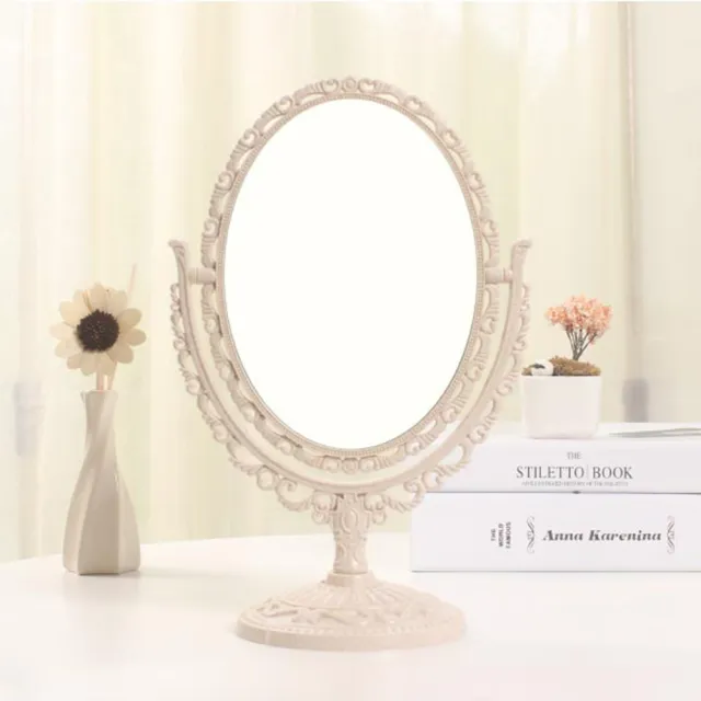 【幸福揚邑】歐式麥稈化妝鏡旋轉放大雙面桌鏡(橢圓米)