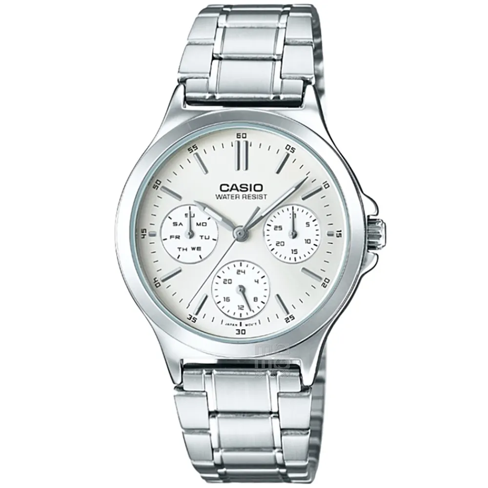 【CASIO 卡西歐】卡西歐三環石英鋼帶女錶-銀(LTP-V300D-7A 公司貨全配盒裝)