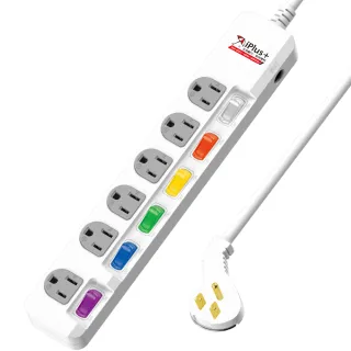 【保護傘】6開6插防火抗霤擊扁插延長線1.8m(扁平插頭.防火.抗雷擊 PU-3665)