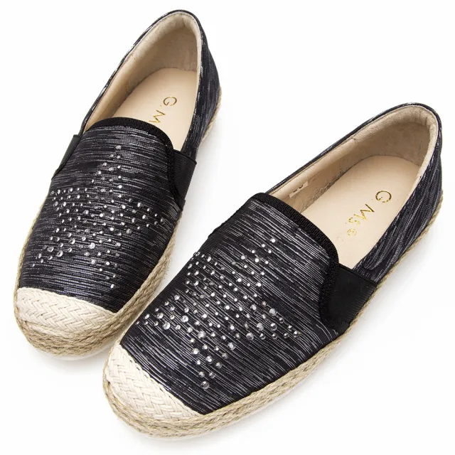【G.Ms.】MIT系列-星星貼鑽拼接麻編懶人鞋(黑色)