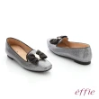 【effie】個性美型 真皮蝴蝶結飾釦奈米平底鞋(灰色)