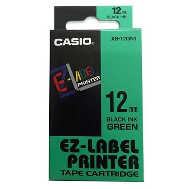 【CASIO 卡西歐】標籤機專用色帶-12mm綠底黑字(XR-12GN1)