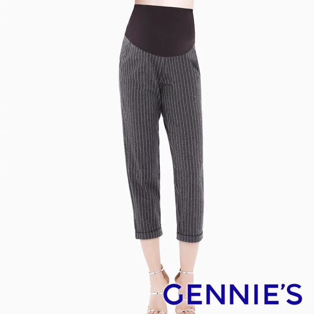 【Gennies 奇妮】顯瘦美腿西裝打褶一體成型九分褲(灰白條T4E18)