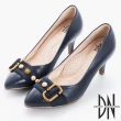 【DN】時尚風範 MIT馬毛飾釦尖頭跟鞋(藍)