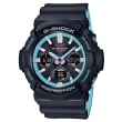 【CASIO 卡西歐】G-SHOCK雙顯男錶 樹脂錶帶 深灰Ｘ霓虹藍 太陽能電力 防水200米 世界時間(GAS-100PC-1A)