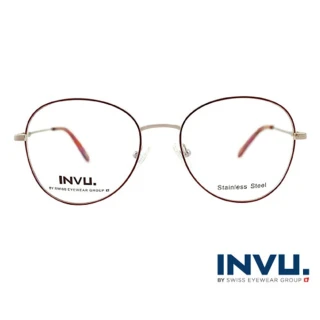 【【INVU】瑞士文雅質感細褐圓框光學眼鏡(白銀/夕陽紅)】B3906B