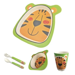 【格琳生活館】竹纖維兒童餐具5件組(老虎造型)