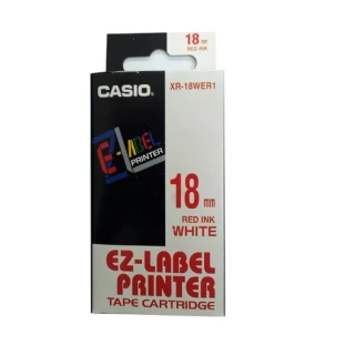 【CASIO 卡西歐】標籤機專用色帶-18mm白底紅字(XR-18WER1)