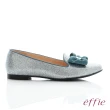 【effie】個性美型 真皮蝴蝶結飾釦奈米平底鞋(淺藍)