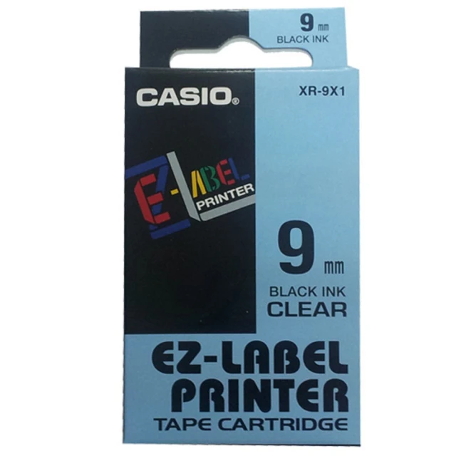 【CASIO 卡西歐】標籤機專用色帶-9mm透明底黑字(XR-9X1)