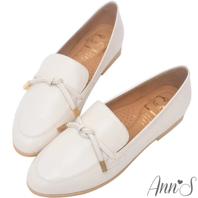 【Ann’S】知性文藝-雙結柔軟綿羊皮樂福平底鞋-版型偏大(米)