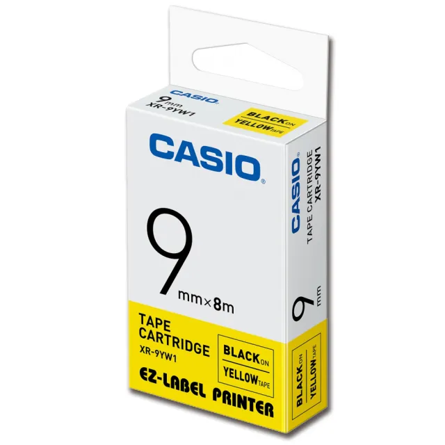 【CASIO 卡西歐】標籤機專用色帶-9mm黃底黑字(XR-9YW1)