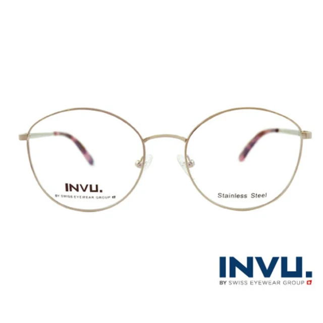 【【INVU】瑞士文雅質感貓眼細框光學眼鏡(白銀/瑰粉)】B3905B
