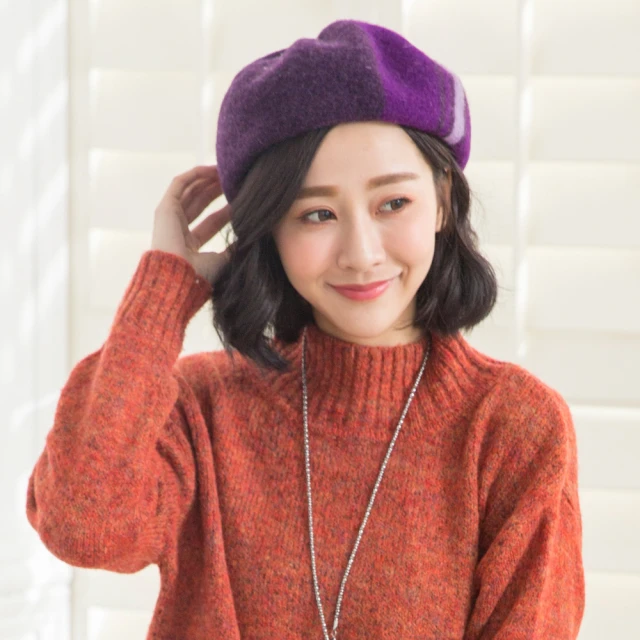 【Wonderland】時尚英倫100%羊毛畫家帽貝蕾帽(紫)