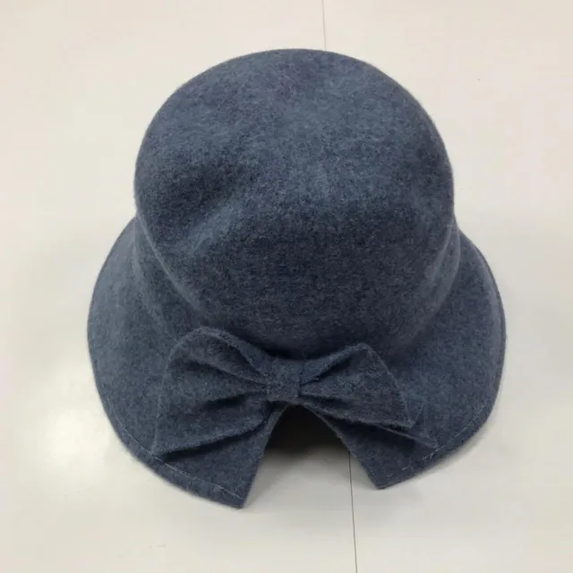 【Wonderland】優雅甜美日系加厚蝴蝶結100%純羊毛漁夫帽(淺藍)