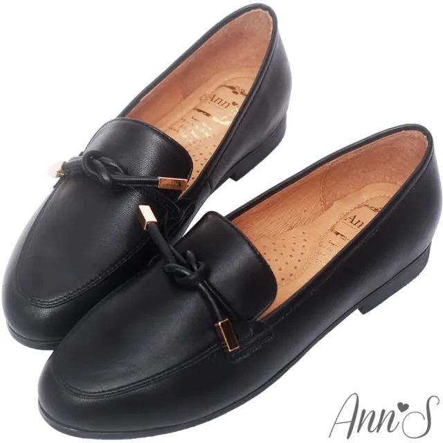 【Ann’S】知性文藝-雙結柔軟綿羊皮樂福平底鞋-版型偏大(黑)