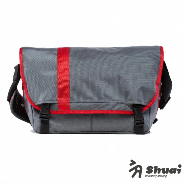 【Shuai】M1 Series Messenger  15 吋信差風格電腦側背包(灰紅)