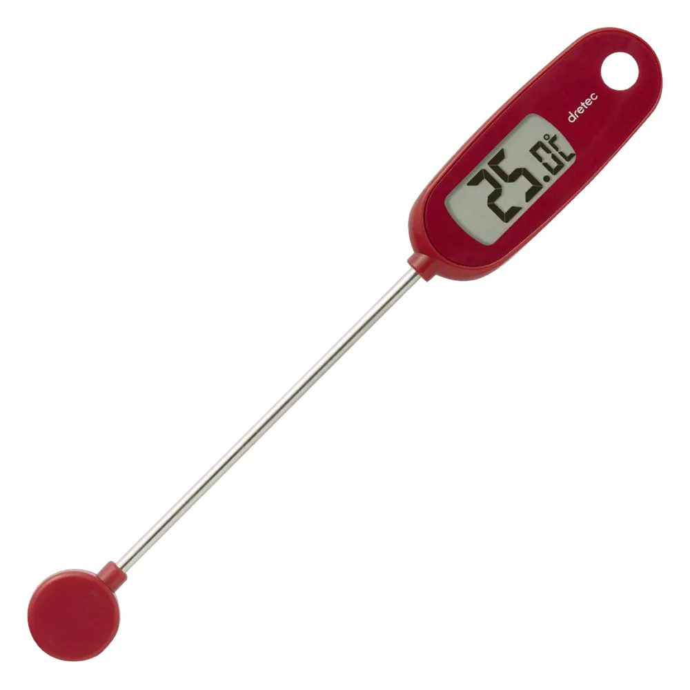 【dretec】大螢幕造型電子料理溫度計-紅色(防潑水功能)
