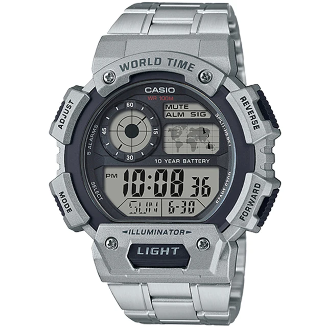 【CASIO 卡西歐】電子男錶 不鏽鋼錶帶 深灰X銀色錶面 防水100米 10年電力(AE-1400WHD-1A)