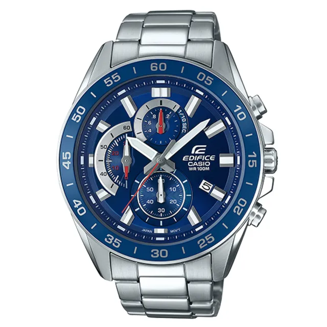 【CASIO 卡西歐】三眼計時賽車男錶 不鏽鋼錶帶 防水100米 日期顯示(EFV-550D-2A)