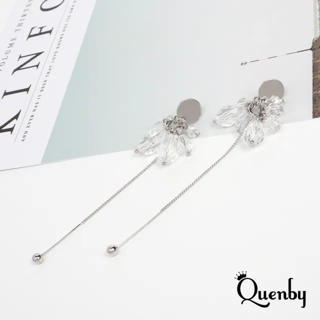【Quenby】925純銀 獨特優雅水晶造型耳環/耳針(耳環/配件/交換禮物)