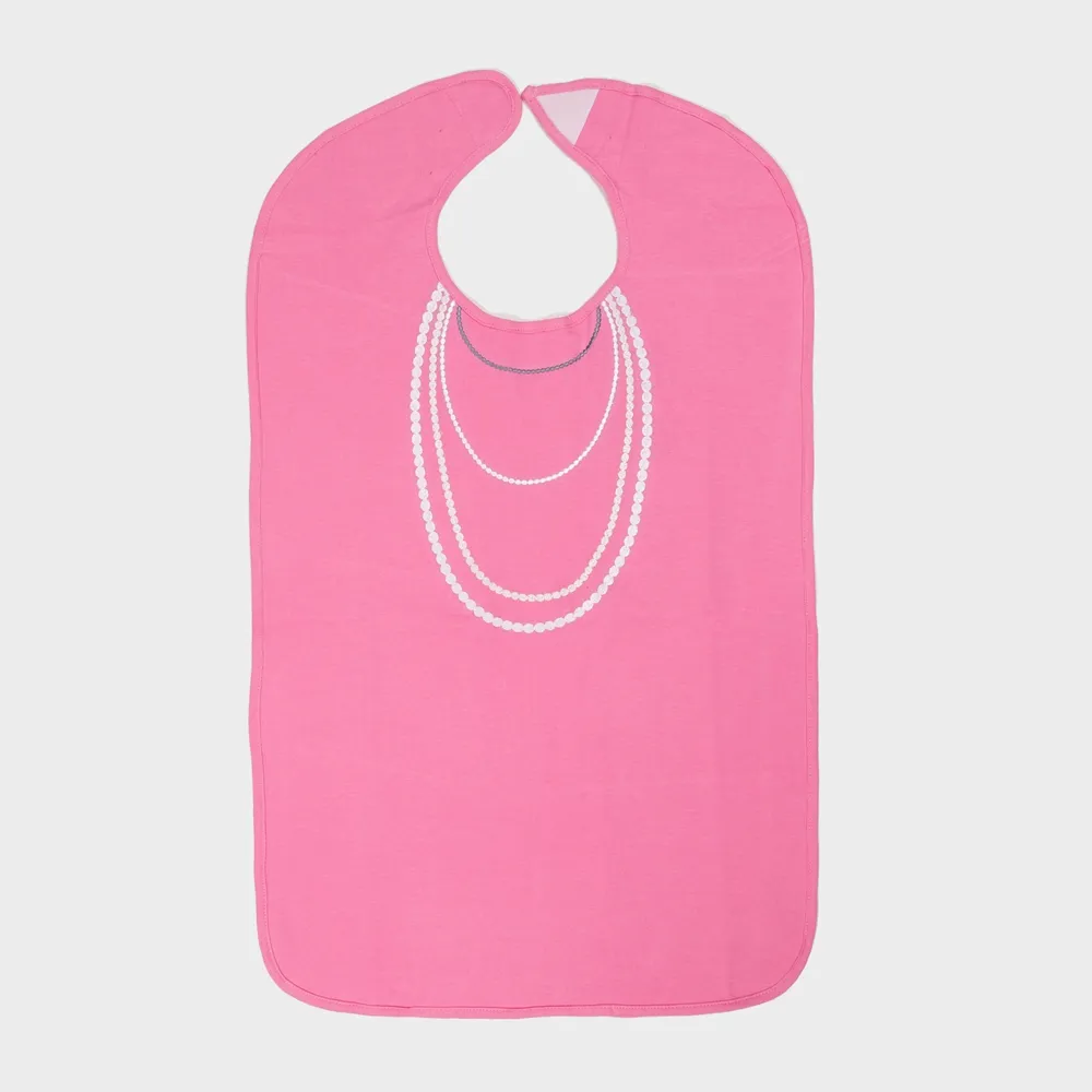 【Frenchie Mini Couture】粉紅珍珠項鍊成人防水圍兜禮盒(銀髮/高齡/老人/樂齡/照護)