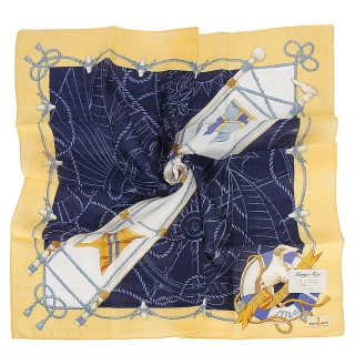 【TRUSSARDI】海洋旗幟獵犬純綿帕巾領巾(鵝黃色)