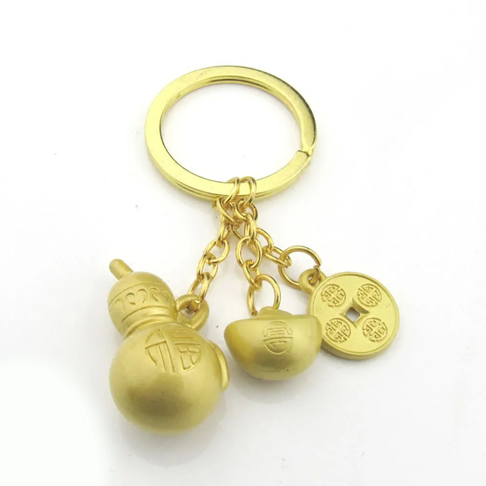 【好運來】招財銅錢元寶金葫蘆鑰匙圈-金色