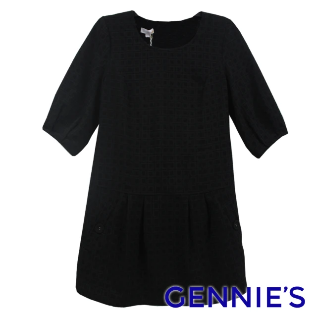 【Gennies 奇妮】緹花格紋長版上衣(黑G3453)